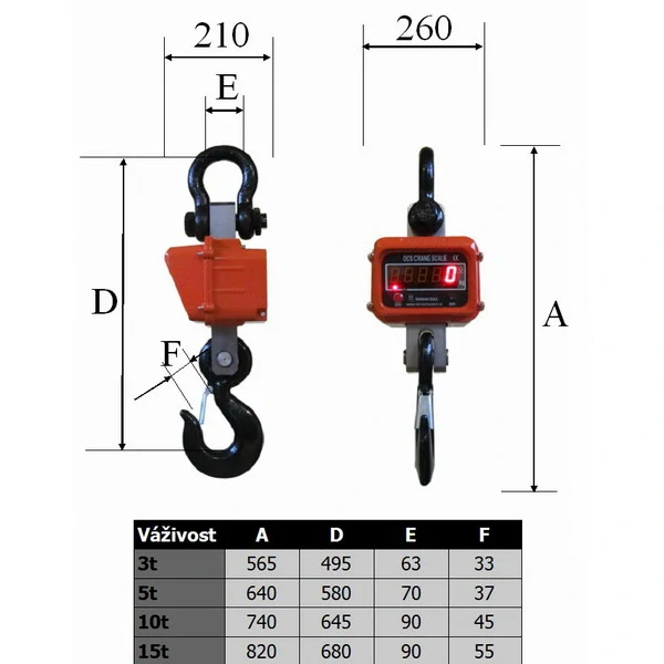 LESAK JEV, 5t/2kg (Závěsná/jeřábová váha s dálkovým ovládáním a svítícím LED displejem)
