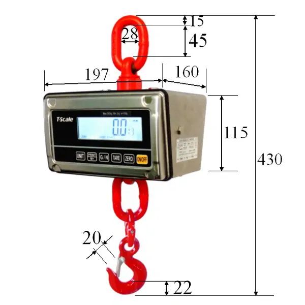 LESAK J1-RWS, 60kg/20g, nerez (Závěsná/jeřábová váha pro obchodní vážení s LCD displejem v nerezu)